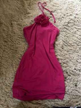 Forever 21 Hot Pink Halter Ruffle Mini Dress